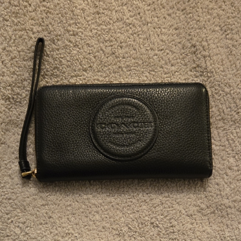 Coach Black Pebbled Leather Wristlet
